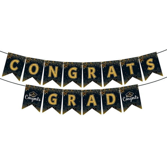 Getwin,Graduation Party Decoration Banner,Congratulations Banner Garland,Black and Gold Congrats Grad Banner Elevates Atmosphere for 2026 High School and College Graduation Parties