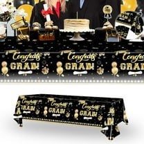 Getwin Household Antependium,Pe Plastic Black and Gold Tablecloth,2025 New Graduation Season Theme Tablecloth Disposable Pe Plastic Tablecloth Tablecloth