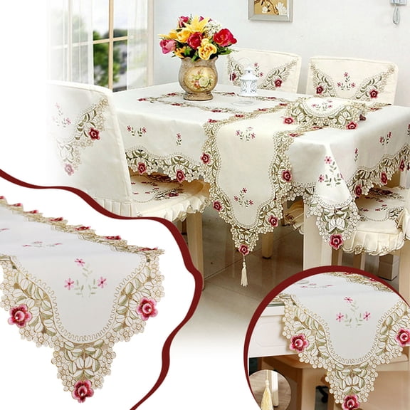 Getwin Household Antependium,Table Flag,Table Flag Lace Doily Placemat Tray Pad Long Towel European Wine Red and White Lace Table Flag