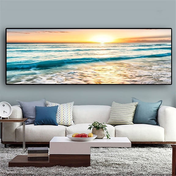 Getwin Household Fat Painting,Decorative Spray Painting,Natural Gold Beach Sunset Canvas Painting Mural Wall Art Living Room Modern Decorative Painting