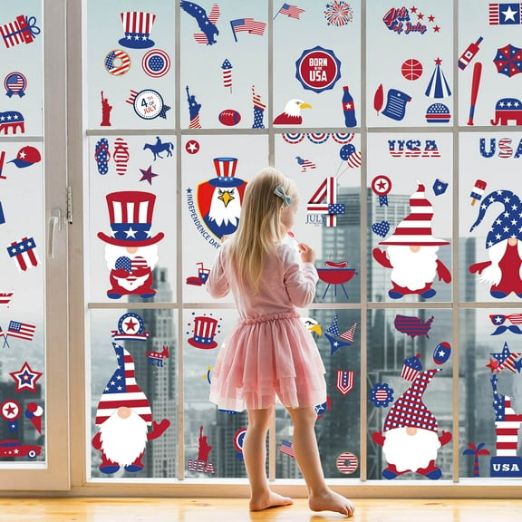 Getwin,July 4th Window Clings,Large Independence Day Window Decals 2 Set,Large Window Decals for 4Th Of July, Easy to Apply Window Clings Decorations for Independence Day Stickers.