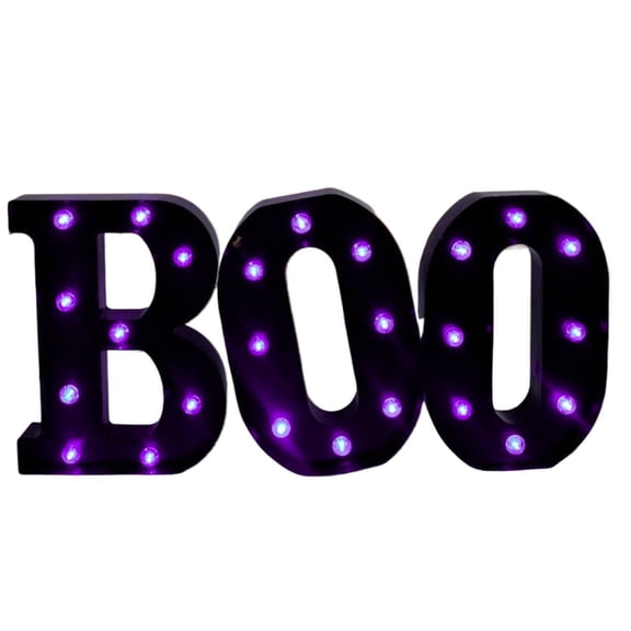 Getwin,LED Light-Up "BOO" Marquee Sign Set, 3 Glowing Halloween Letters for Tabletop, Mantel, Fireplace, and Indoor Display
