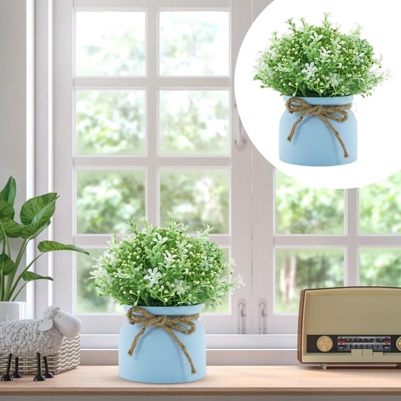 Getwin,White Artificial Orchid Bean Fake Flower,Potted Artificial Flowers,Potted Simulation Flower Ornament, Rustic Style, Suitable for Bathroom Kitchen Placement and Indoor Outdoor Table Decor