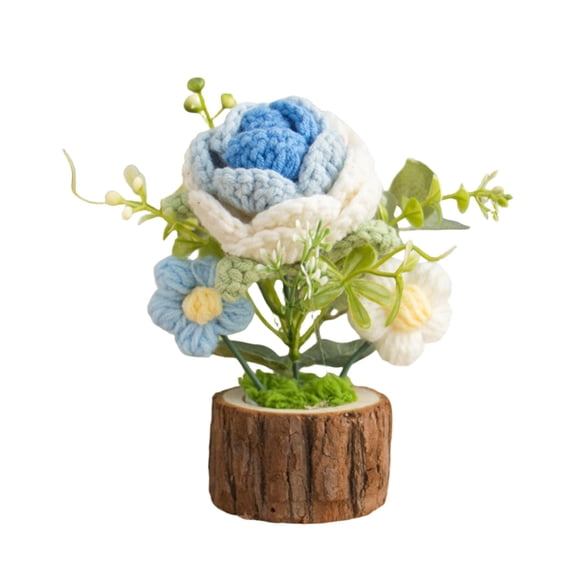 Getwin Woven Flower,Wood Base Ornament,Hand Woven Rose Ornament Log Base Wool Flower Desktop Home Decoration Small Ornament Desktop Decoration Souvenir Multi Color Optional