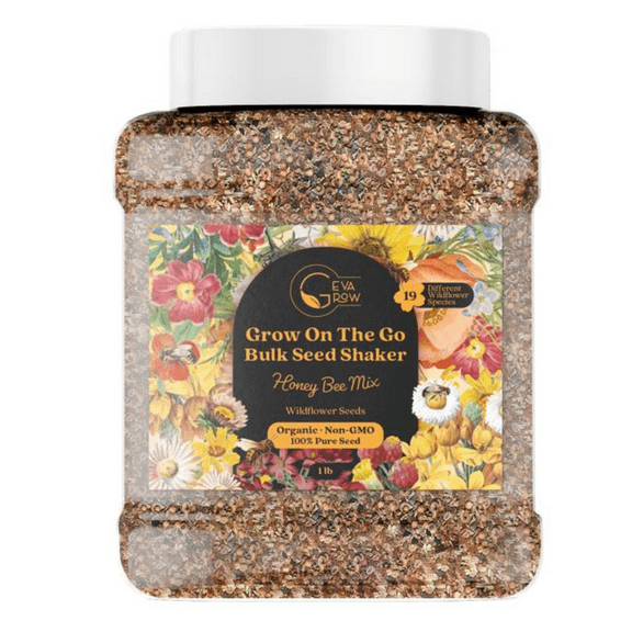GevaGrow Honey Bee Wildflower Mix Seed Shaker, Non-GMO Organic Flower Seeds - Bee Attracting Pollinator - 12 Flower Varieties, 1LB