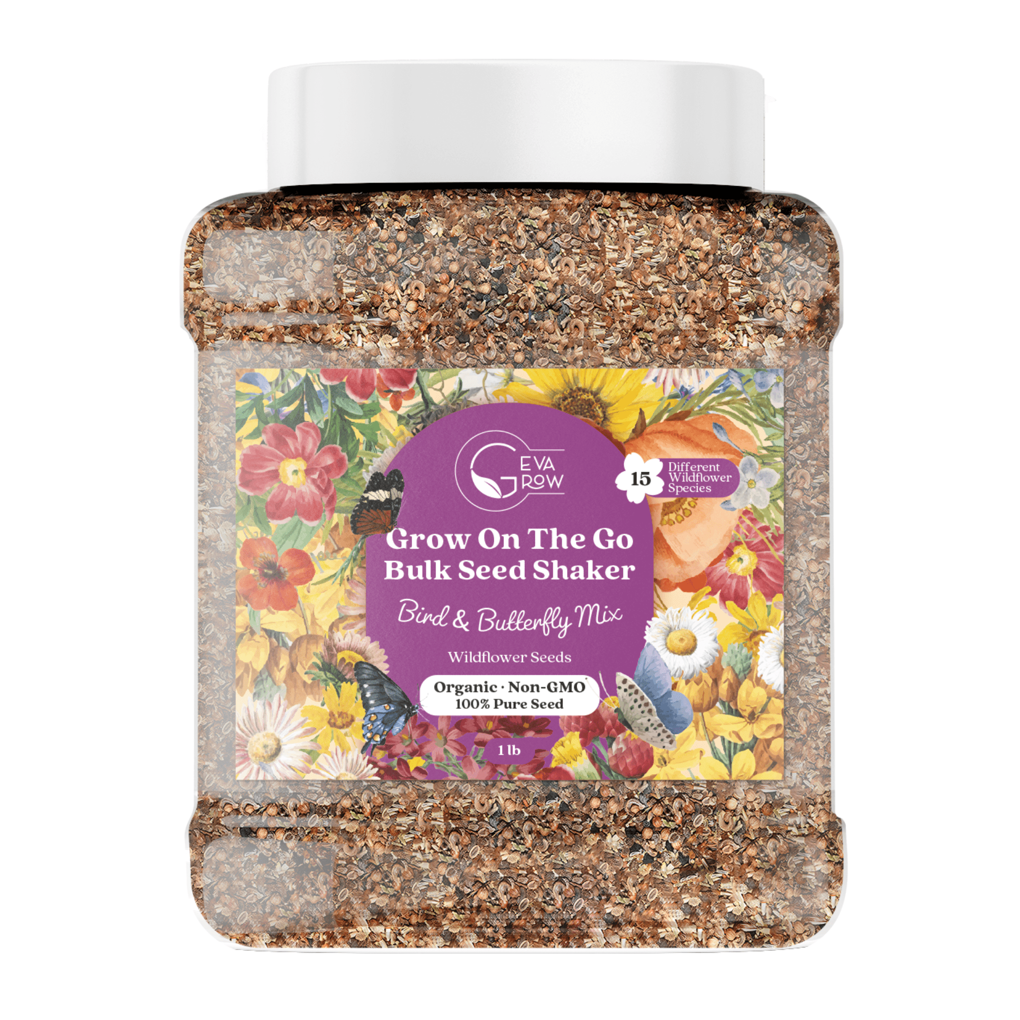 GevaGrow Humming Bird and Butterfly Wildflower Mix - Premium Perennial and Annual Seeds - 19 Flower Species, 1LB