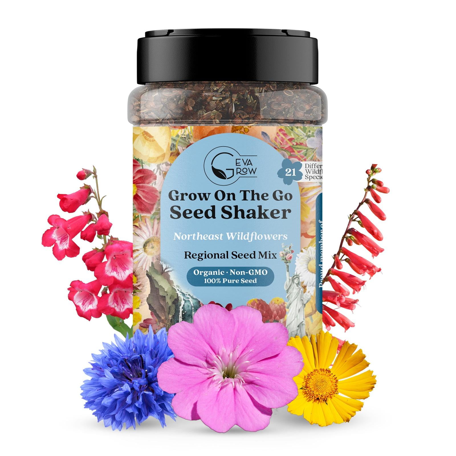 GevaGrow Mini Regional Wildflower Seed Shaker - Northeast USA Wildflowers -  100% Pure Seed - Organic, Non-GMO - 21 Wildflower Variety Seeds of Annual &  Perennial - Walmart.com
