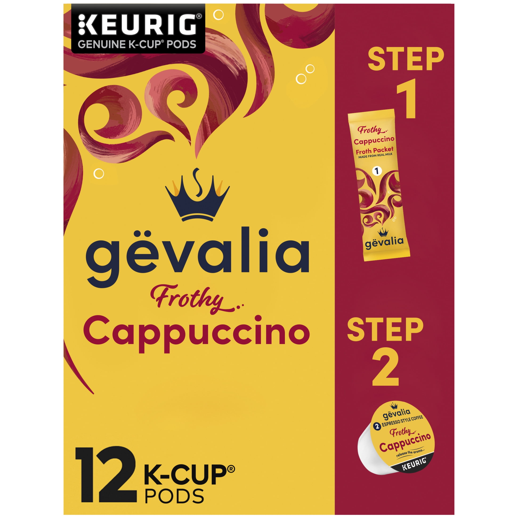 Gevalia Cappuccino K Cup Espresso Coffee Pods & Cappuccino Froth