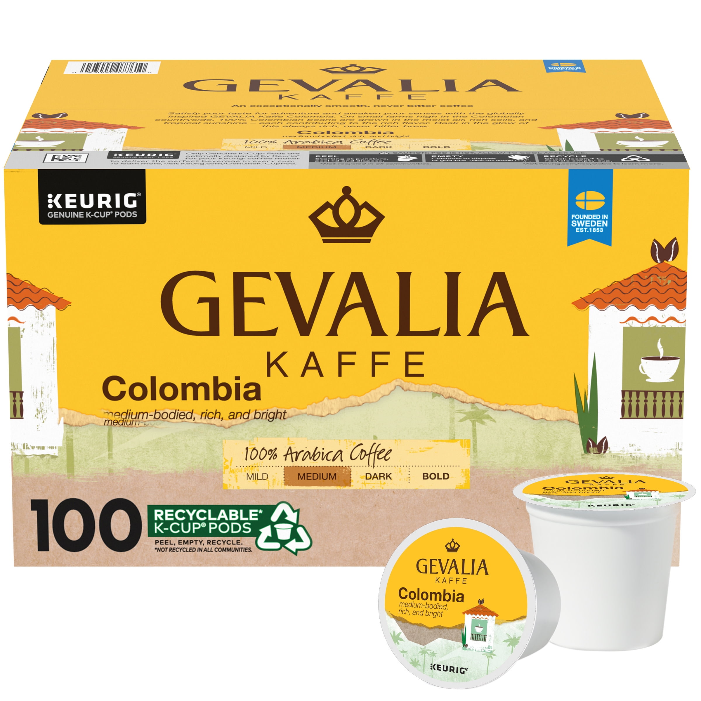 Gevalia Colombia Medium Roast Coffee Pods, 100 ct, Kosher, 100