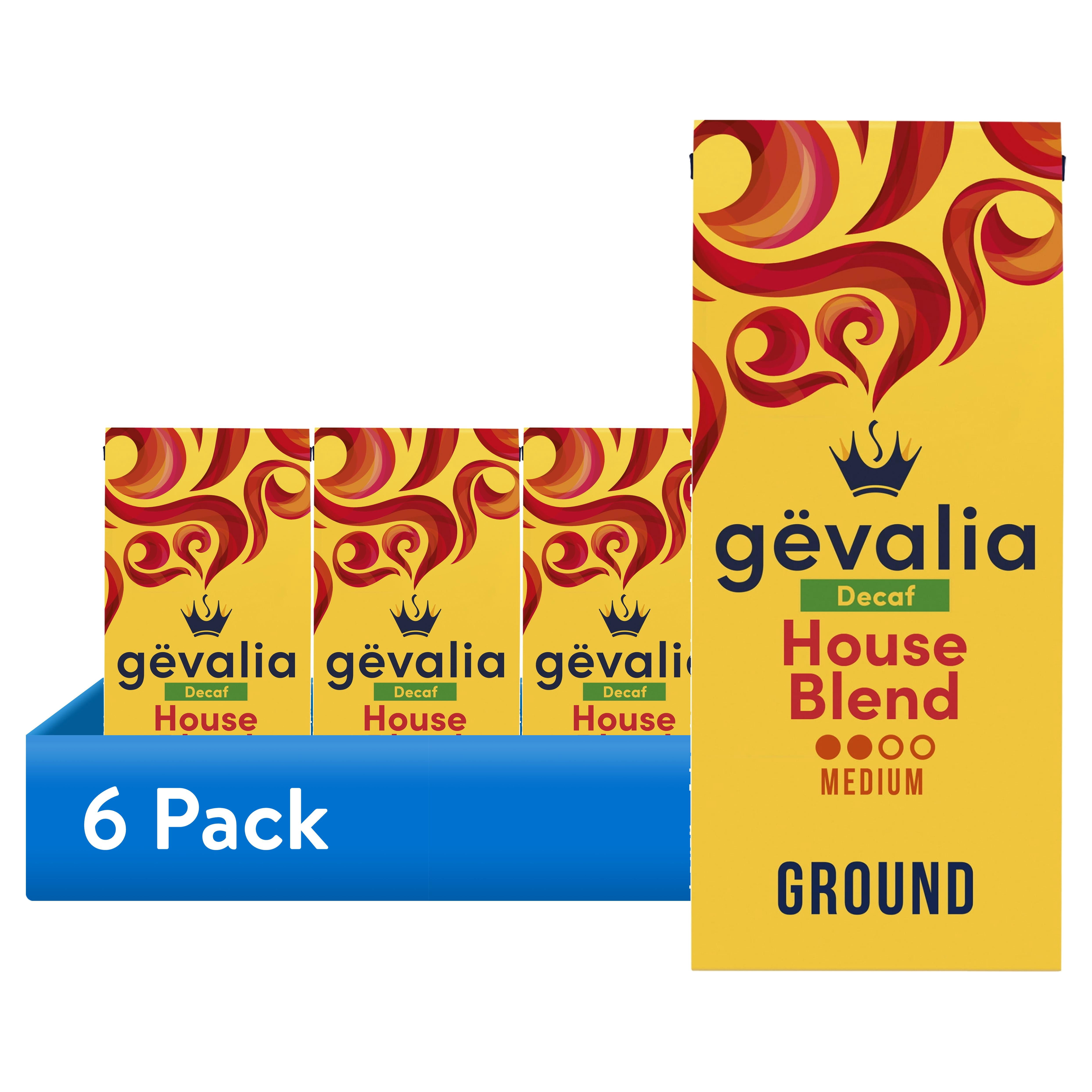 (6 pack) Gevalia Decaf House Blend Ground Coffee, Decaffeinated, 12 oz. Bag