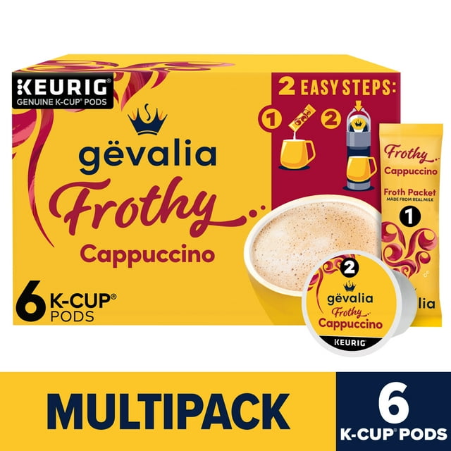 Gevalia Frothy 2-Step Artificially Flavored Cappuccino Espresso Style K‐Cup® Coffee Pods & Froth Packets Kit, 6 ct. Box