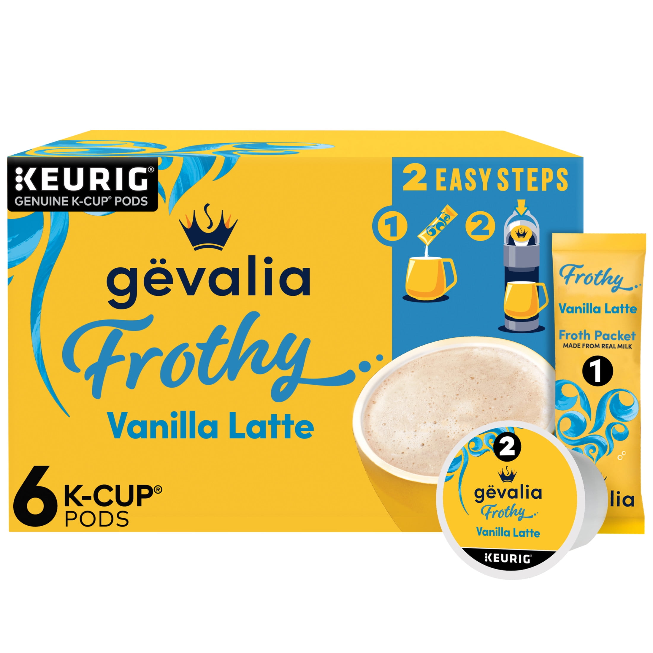 Gevalia Vanilla Latte Espresso K-Cup Coffee Pods with Milk Froth