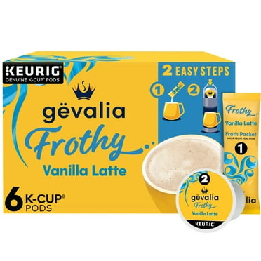 Gevalia Frothy 2-Step Artificially Flavored Vanilla Latte Espresso Style K-Cup® Coffee Pods & Froth Packets Kit, 6 ct Box
