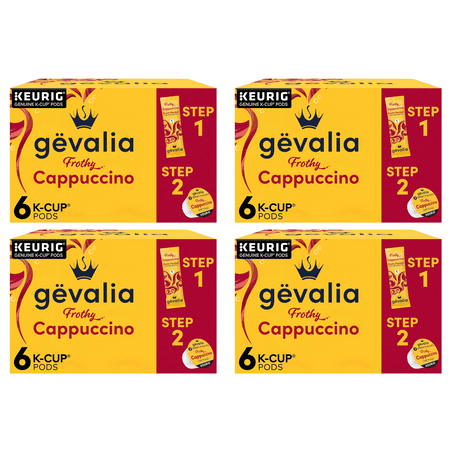 Gevalia Frothy 2-Step Cappuccino Espresso K-Cup Coffee Pods & Froth Packets Kit 6 Ct Box (Pack of 4)