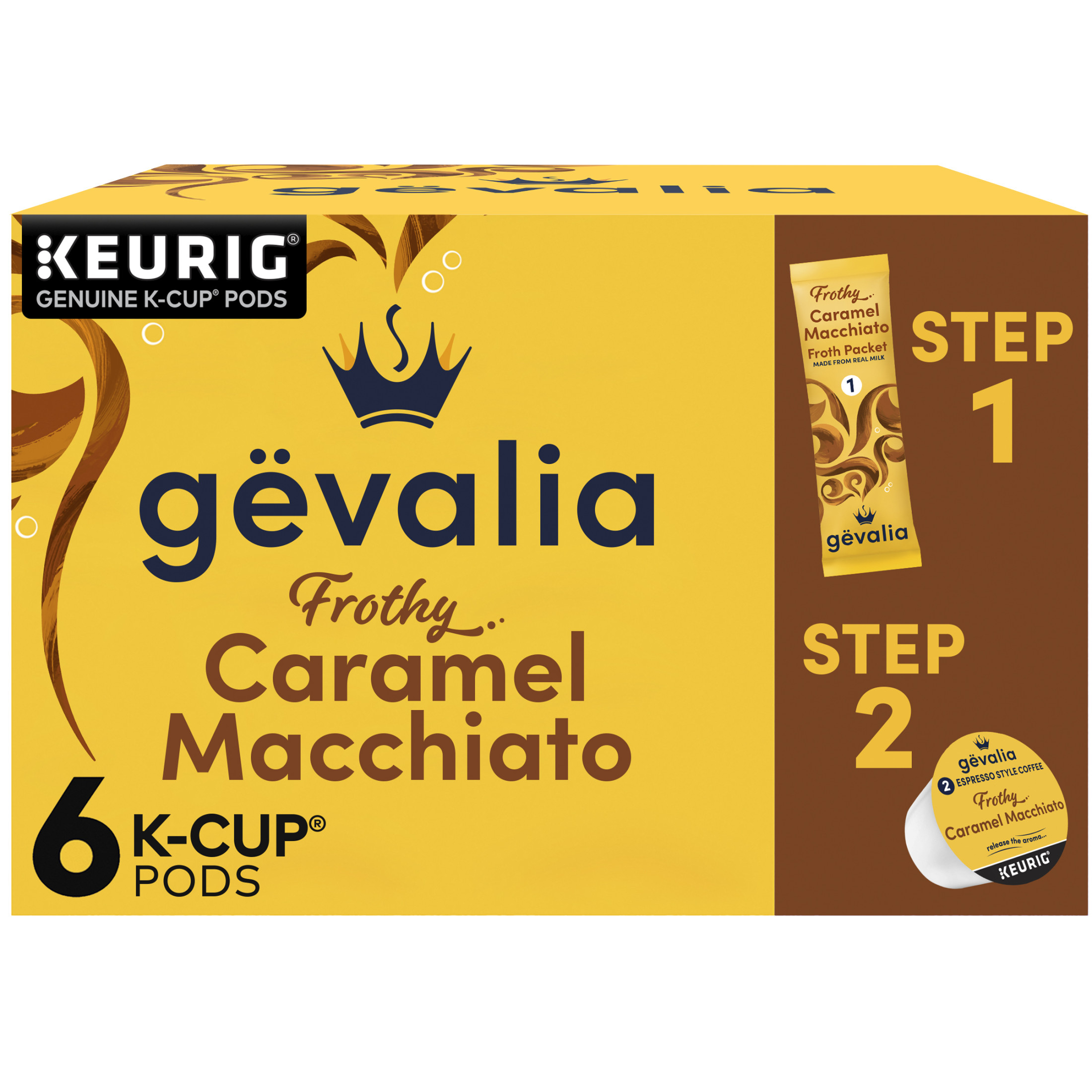 Gevalia Frothy 2-Step Caramel Macchiato Espresso K-Cup® Coffee Pods & Froth Packets Kit, 6 ct Box - image 1 of 14