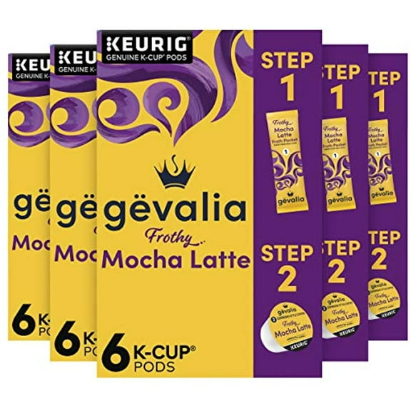 Gevalia Frothy 2-Step Mocha Latte Espresso K-Cup Coffee Pods & Froth Packets Kit (36 Ct Pack, 6 Boxes Of 6 Pods With Packets )
