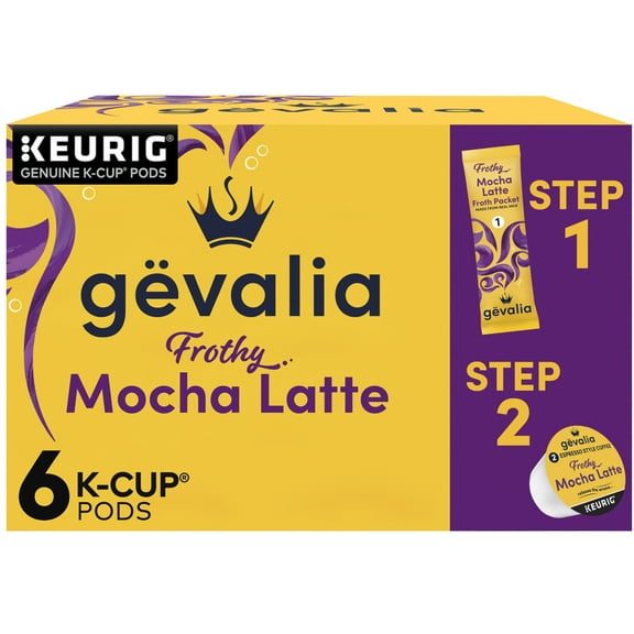 Gevalia Frothy 2-Step Mocha Latte Espresso K-Cup Coffee Pods & Froth Packets Kit, 6 ct Box