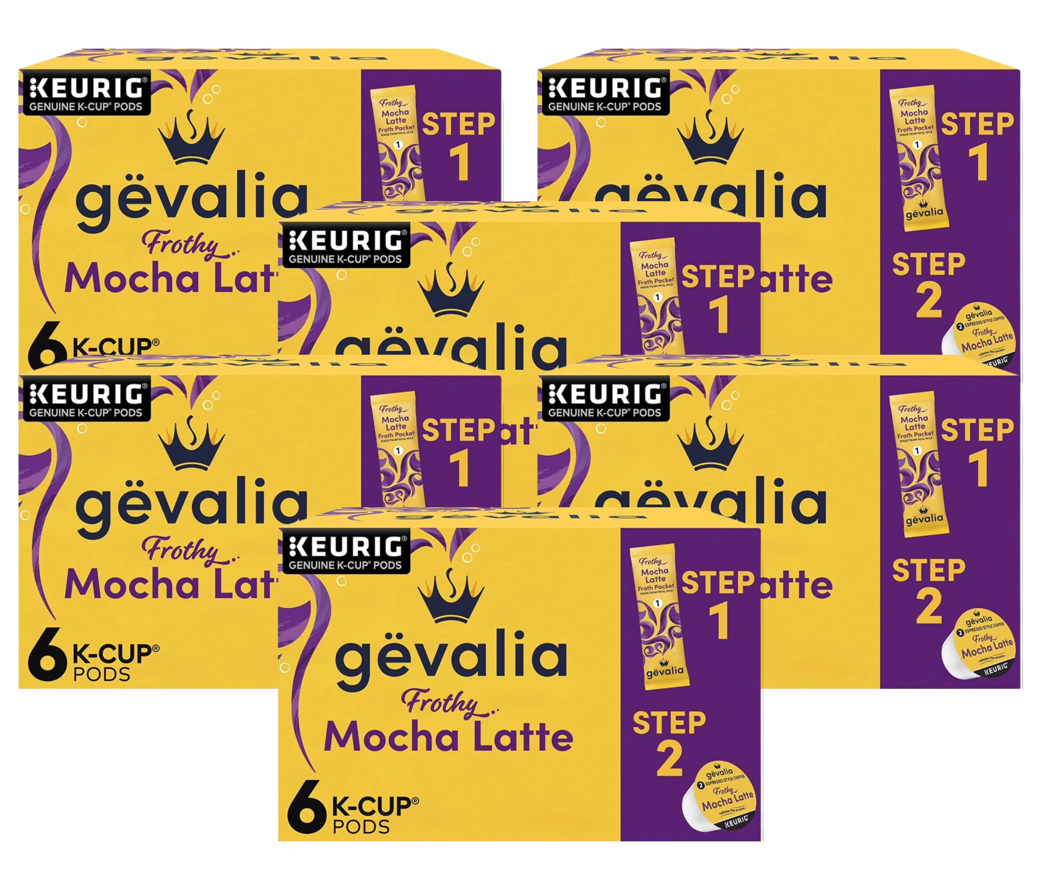 Gevalia Frothy 2-Step Mocha Latte Espresso Keurig K-Cup Coffee Pods & Froth Packets Kit 6 ct Box (Pack of 6)