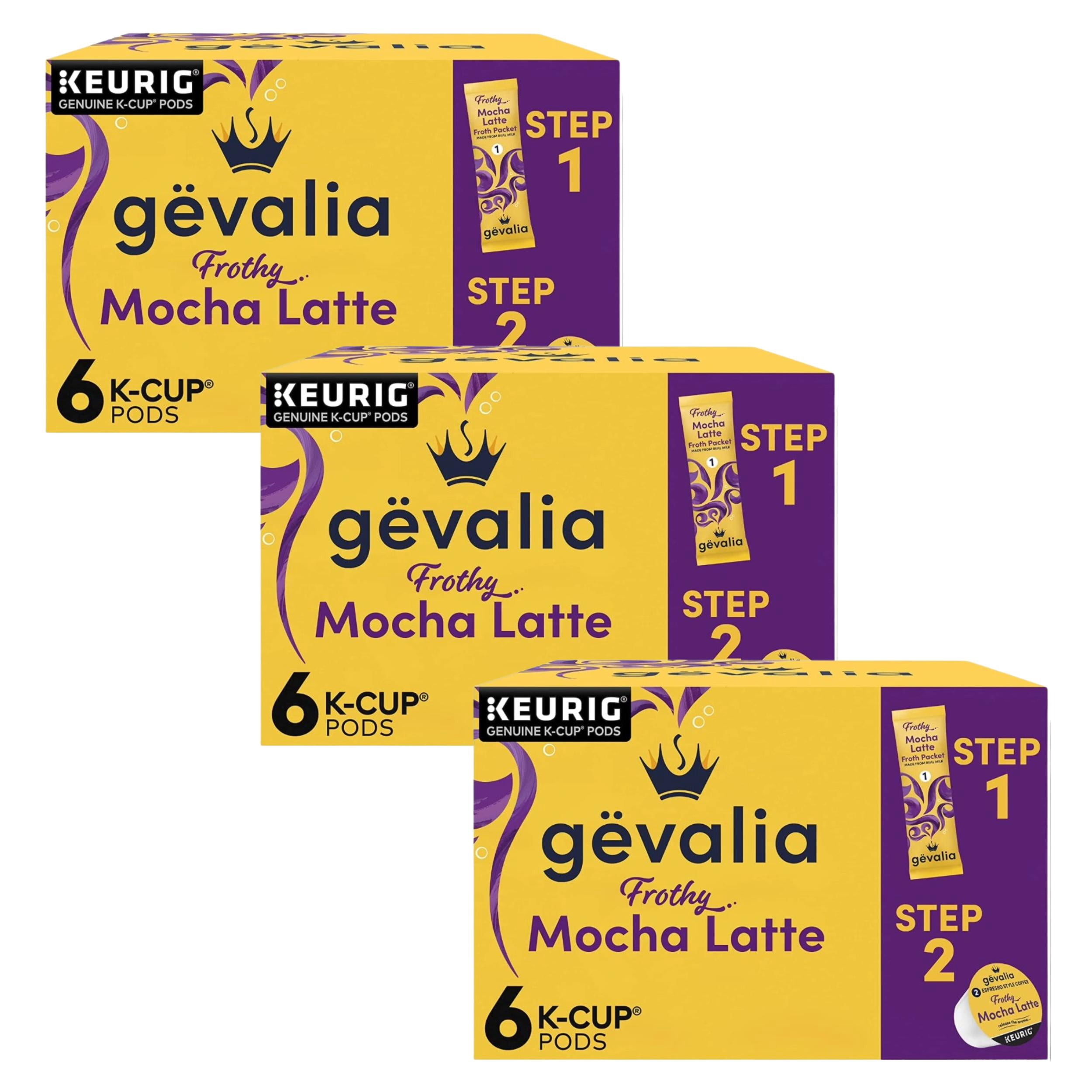 Gevalia Frothy 2-Step Mocha Latte Espresso Keurig K-Cup Coffee Pods & Froth Packets Kit 6 ct Box (Pack of 3)