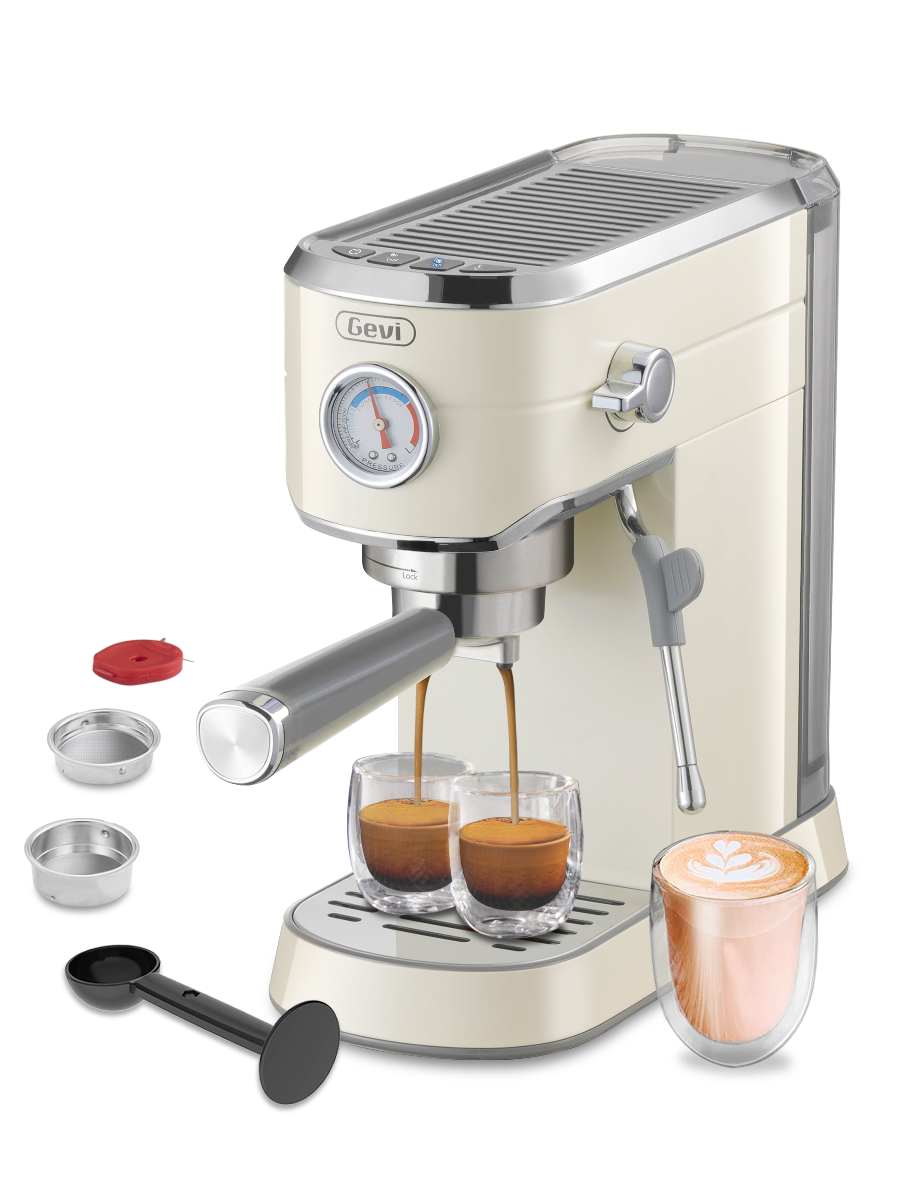 Gevi 20 Bar Compact Professional Espresso Coffee Machine, Beige Color, 35  OZ, New Condition
