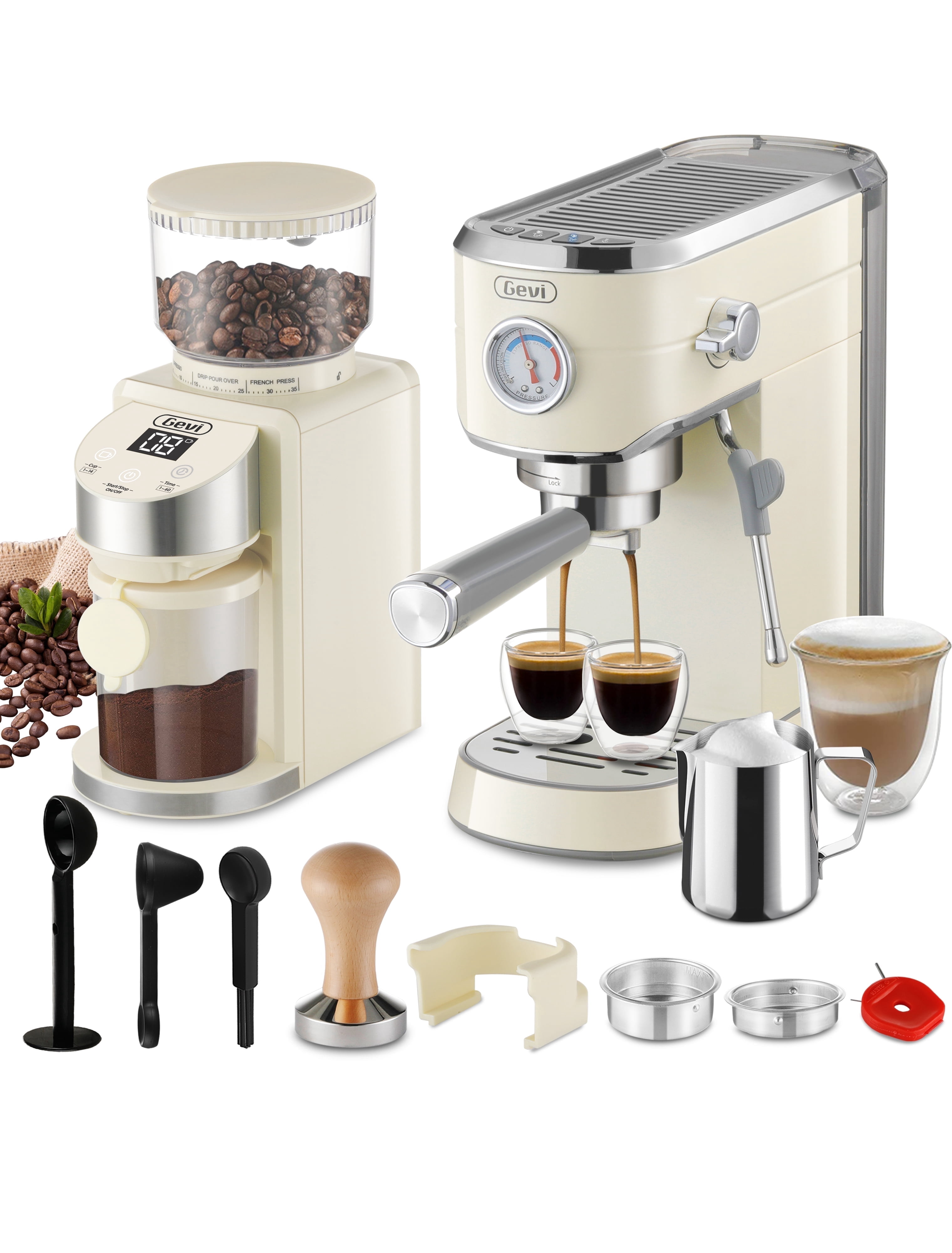 Gevi 20 Bar Espresso Machine & Burr Grinder Combo, 35 Precise Grind Settings, Professional Automatic Coffee Maker, Perfect Gift for Coffee Lovers
