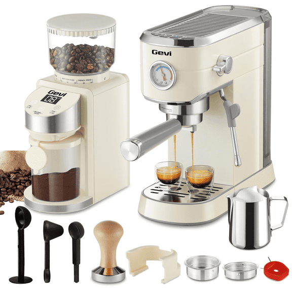 Gevi 20 Bar Espresso Machine & Burr Grinder Combo, 35 Precise Grind Settings, Professional Automatic Coffee Maker, Perfect Gift for Coffee Lovers