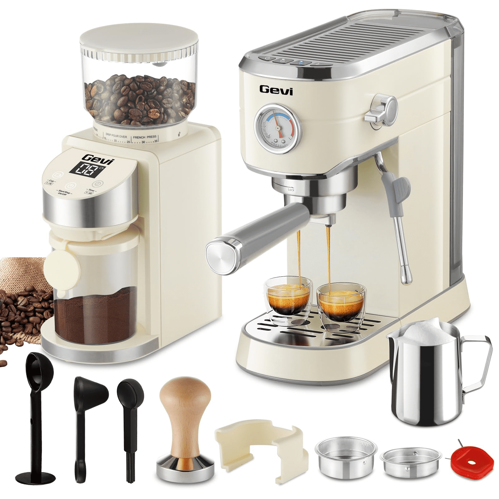 Gevi 20 Bar Espresso Machine & Burr Grinder Combo, 35 Precise Grind Settings, Professional Automatic Coffee Maker, Perfect Gift for Coffee Lovers
