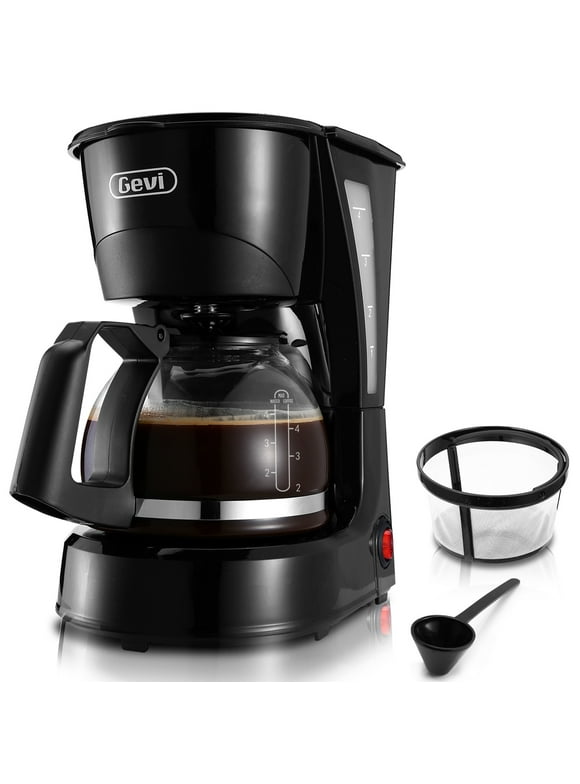 Gevi 4 Cup Automatic Drip Coffee Maker with Reusable Filter, One Button Control New Condition, 600mL, Black