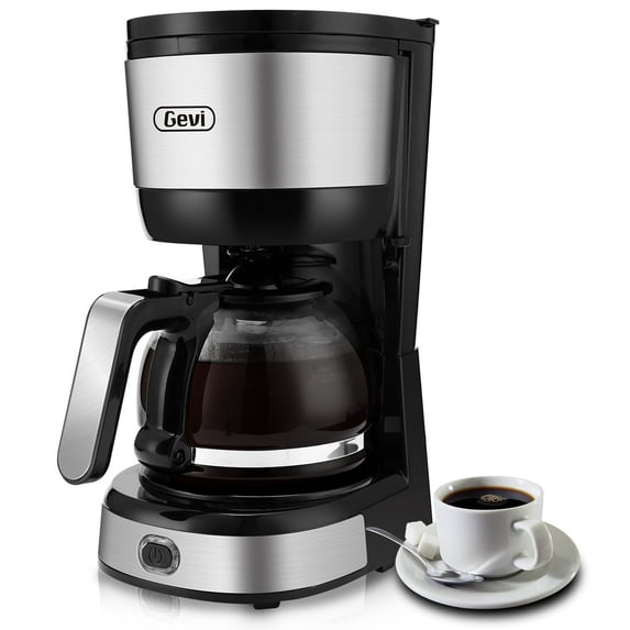 Gevi Small Drip Coffee Maker, 4-Cup, Compact Coffee Pot with Cone Filter, Glass Carafe and Hot Plate, Stainless Steel