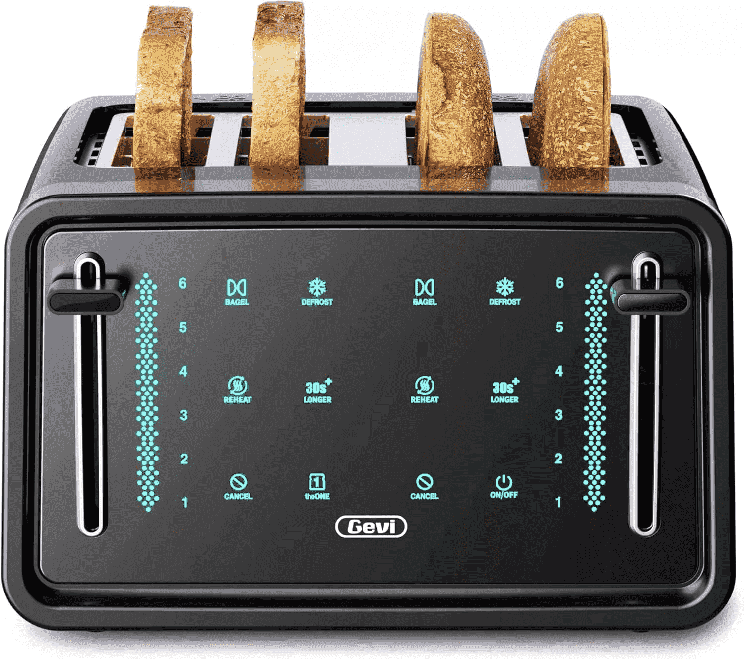 Gevi 4-Slice Toaster, Stainless Steel, Black with Touch Screen Control, Dual Control Panels