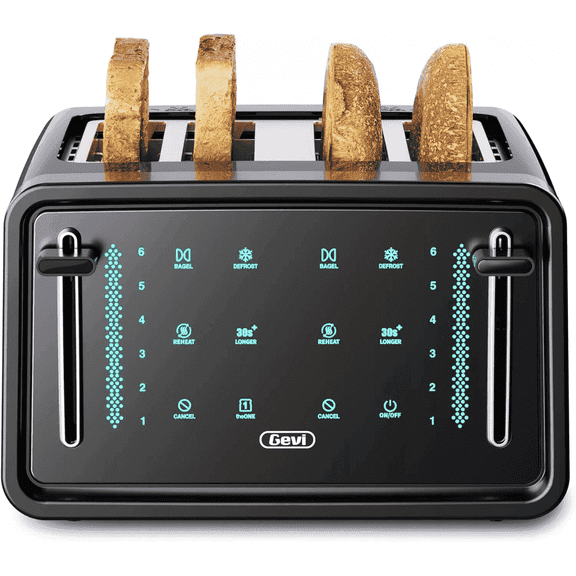 Gevi 4-Slice Toaster Stainless Steel Dual Control Panels with Touch Screen Control Black