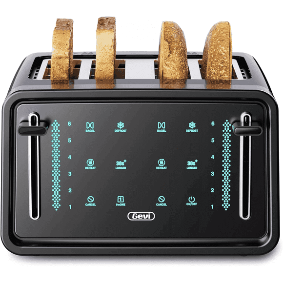 Gevi 4-Slice Toaster with Stainless Steel Finish, LED Display, Touchscreen, and Dual Control Panels, Bagel