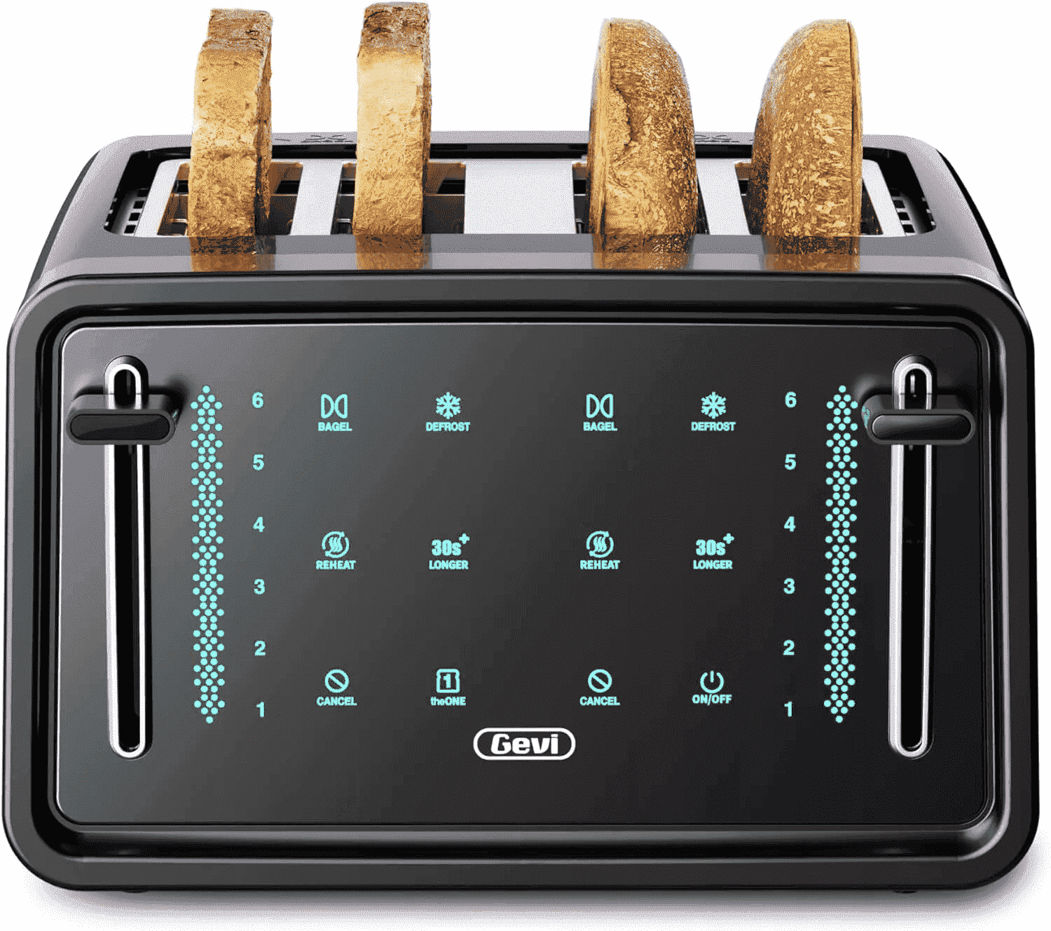 Gevi 4-Slice Stainless Steel Toaster with LED Touch Screen, Dual Control Panels & 6 Browning Settings, Black