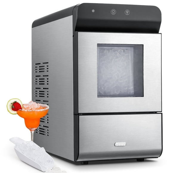 GEVI Household Countertop Nugget Ice Maker Machine Self-Cleaning Pellet Ice Machine | Stainless Steel Housing  With Viewing Window GIMN-1000C