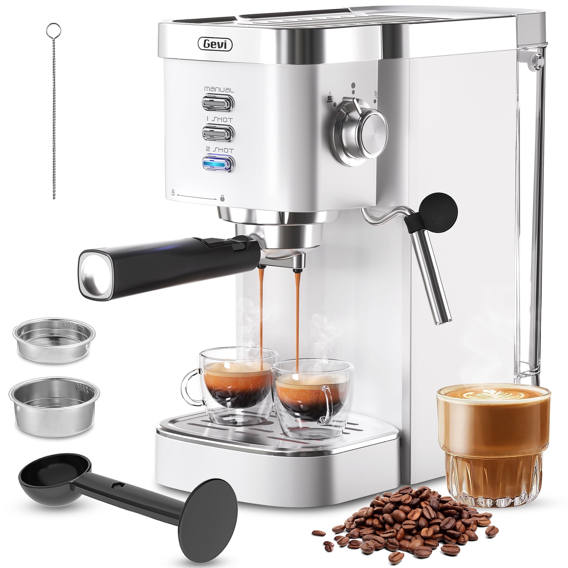 Gevi 20 Bar Express Barista Cappuccino Coffee Maker, Automatic Machine with Milk Frother Wand, 40.58 oz, White