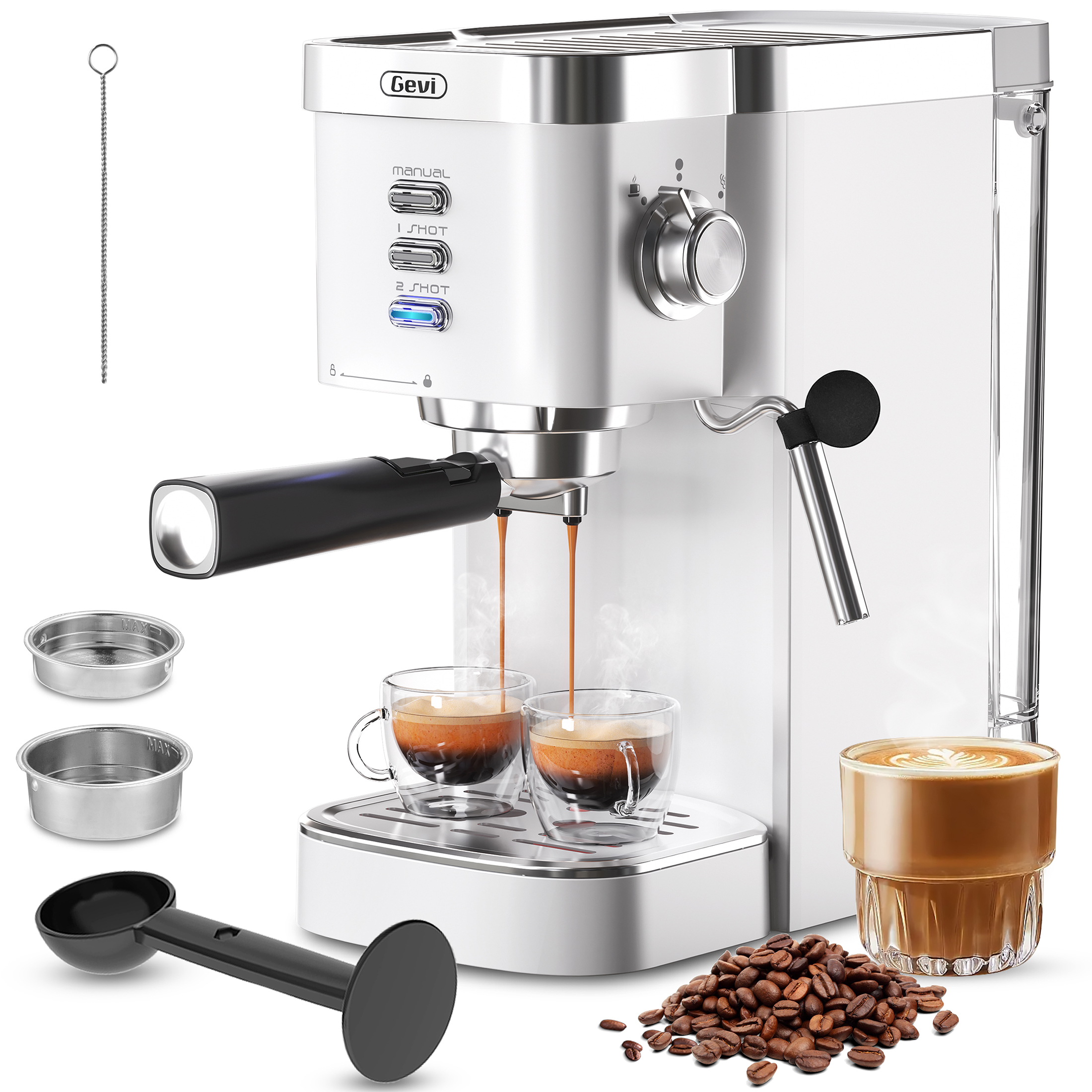 Gevi Espresso Machine 20 Bar Automatic Coffee Maker with Milk Frother Wand, 40.58 oz, New, White - image 1 of 9