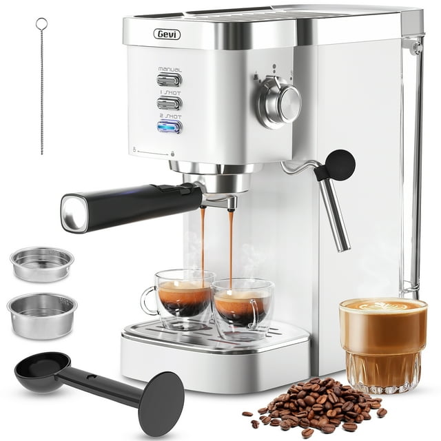 Gevi Espresso Machine 20 Bar Automatic Coffee Maker with Milk Frother Wand, 40.58 oz, New, White