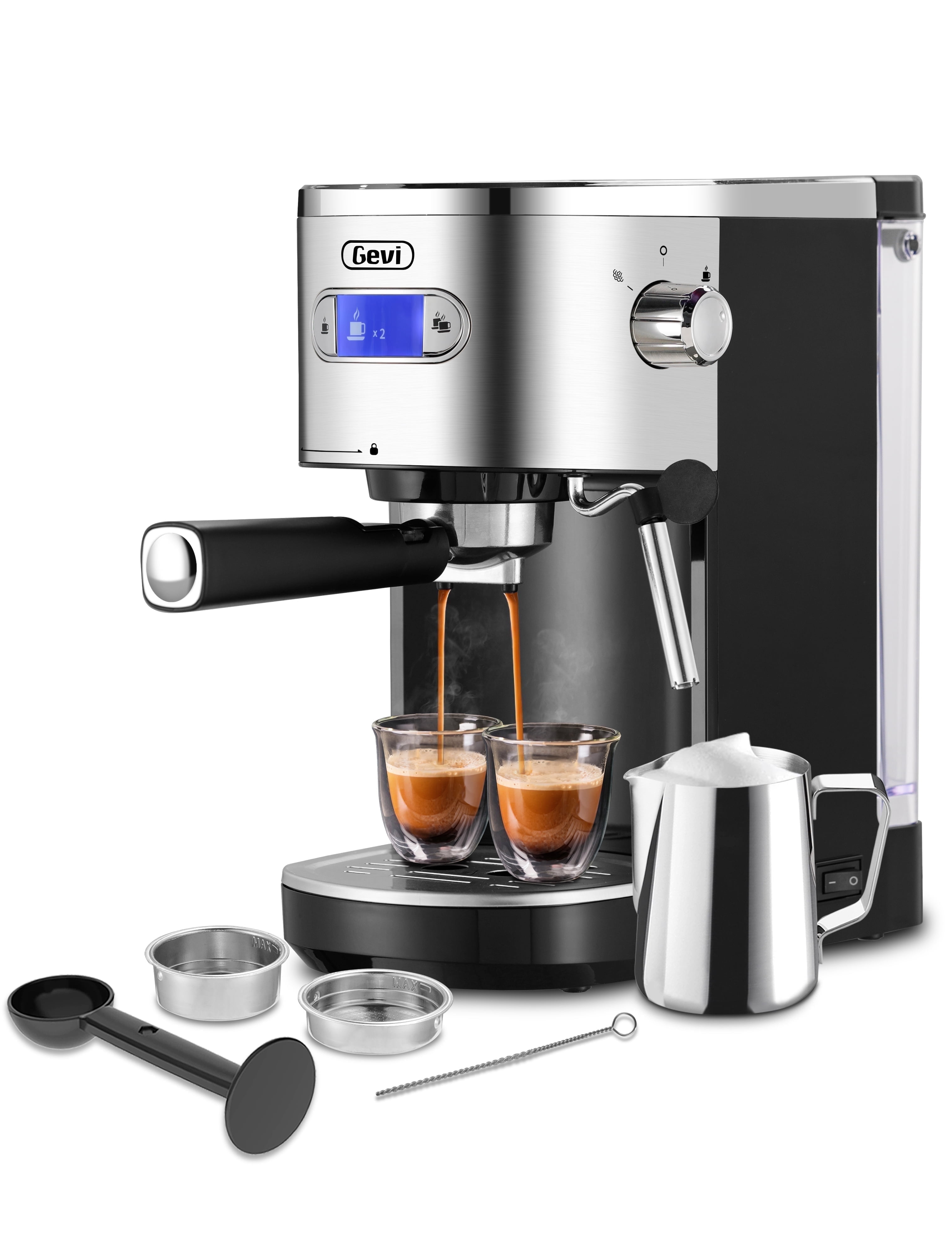Gevi 20 Bar Espresso Machine - Works With Nespresso Capsules OR Ground Coffee, Includes Milk Frother