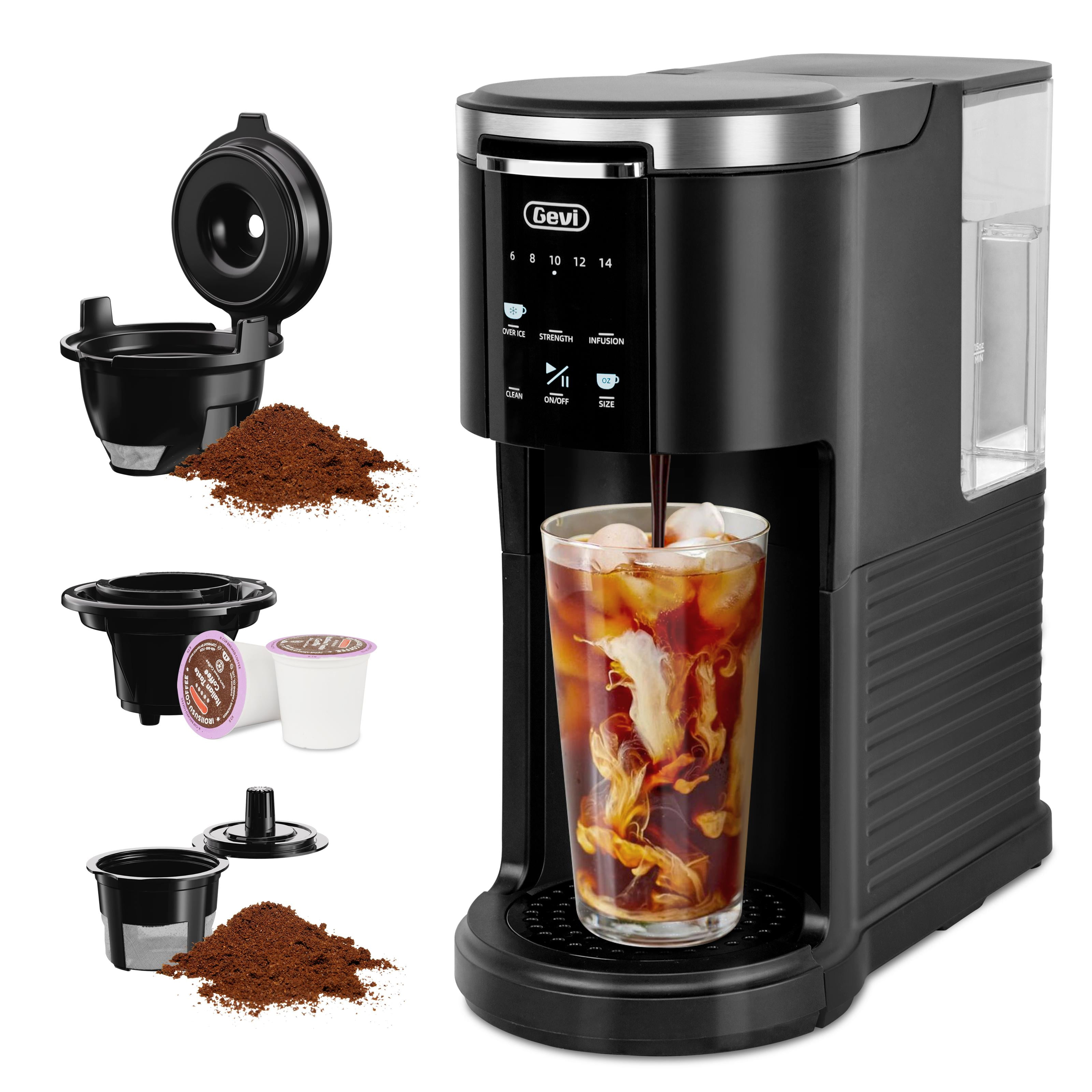 Gevi EzPod Compact Single Serve Coffee Maker, Pod Coffee Maker Compatible with Single-Serve Pods and Ground Coffee, 40 oz Reservoir, Portable, Ideal for Office, Camping, 1000W Iced Coffee Maker