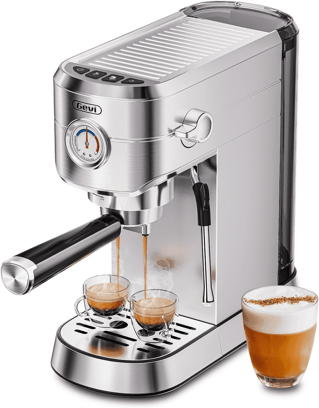 Gevi Professional Espresso Machine, 20 Bar, Stainless Steel