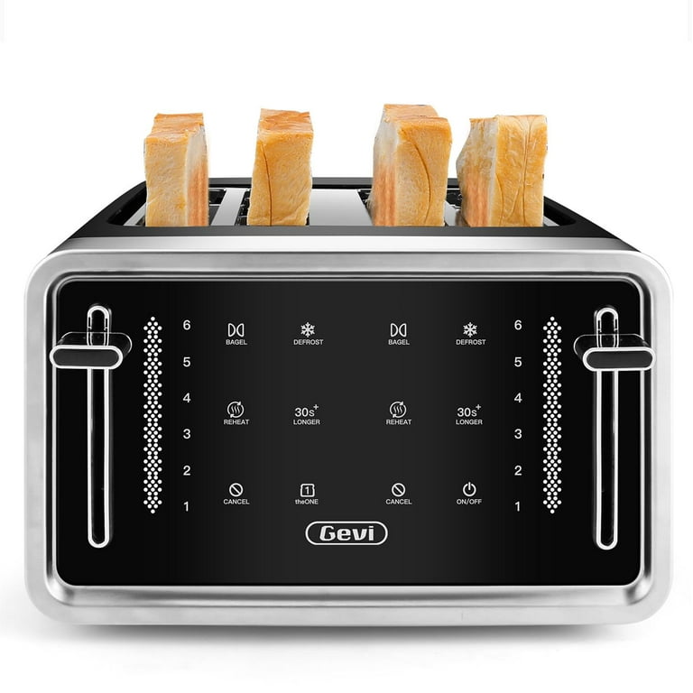 Gevi Toaster 4 Slice Toaster LED Digital Touch Screen Extra-Wide Slots  Black + Silver 