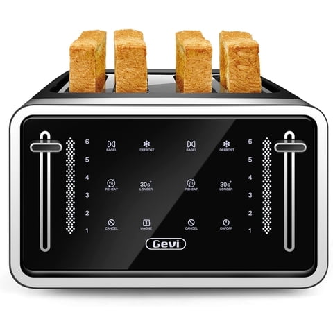 Gevi 4 Slice Toaster LED Digital Touchscreen Extra-Wide Slots Black + Silver