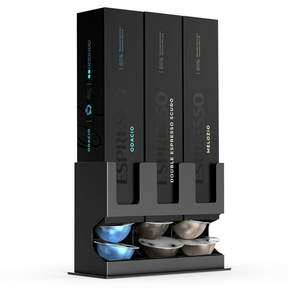 Gevoli Pod Holder Compatible with Nespresso Vertuo Pod Dispenser - 3 Boxes / 30 Capsule Organizer Stand (Cast Iron Black)