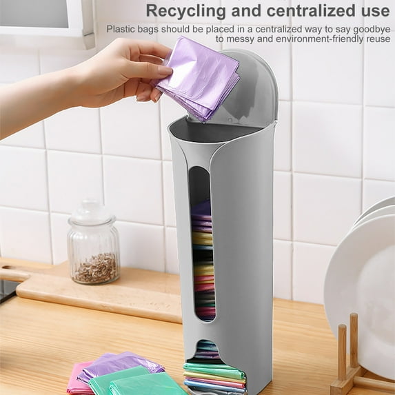 GeweYeeli Kitchen Wall-Mounted Plastic Bag Storage Holder Garbage Pouch Saver Organizer Dispenser, Gray