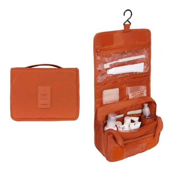 GeweYeeli Portable Cosmetics Storage Bag Hanging Travel Makeup Bag Foldable Toiletry Organizer Pouch, Orange