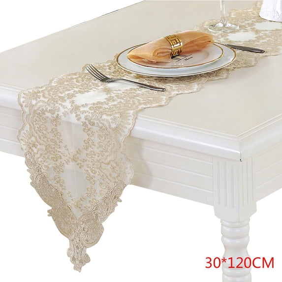GeweYeeli Table Flag Desk Runner Lace Hollow-out White Coffee Party Wedding Decoration TV Cabinet Tablecloth