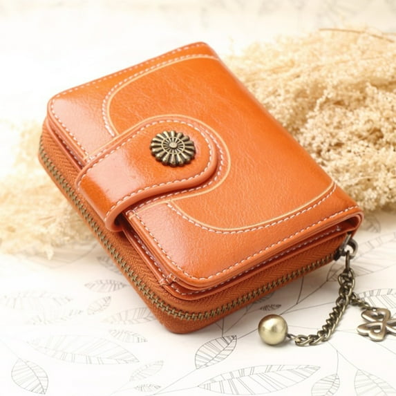 GeweYeeli Vintage Leather Women Wallets Small Cute Purse Coin Cash Pocket Card Holder Female Handbag, Orange