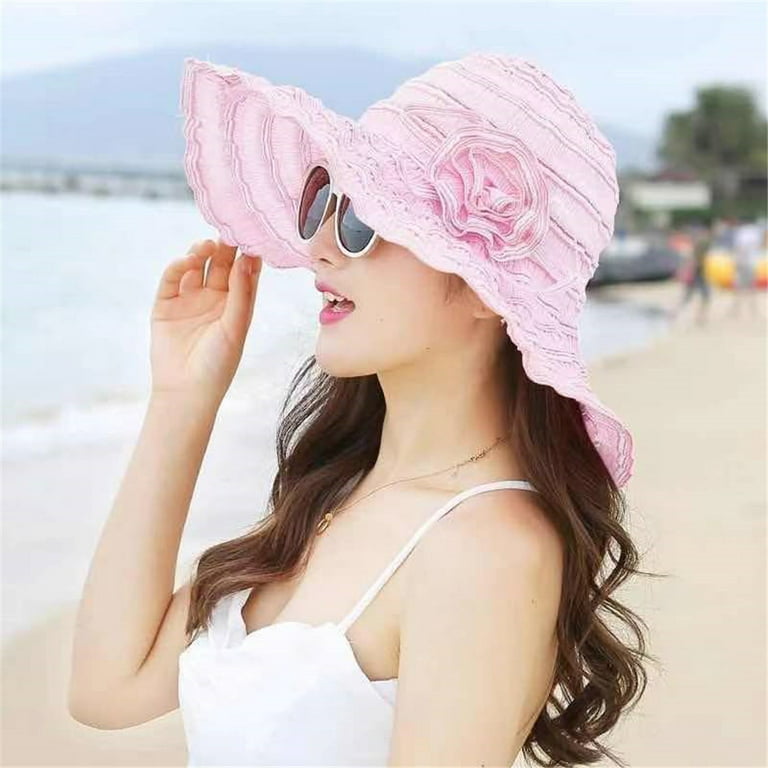 GeweYeeli Women Wide Brim Sun Hat Summer Breathable Cap UV Protection  Foldable Beach Hat for Women, Light Pink