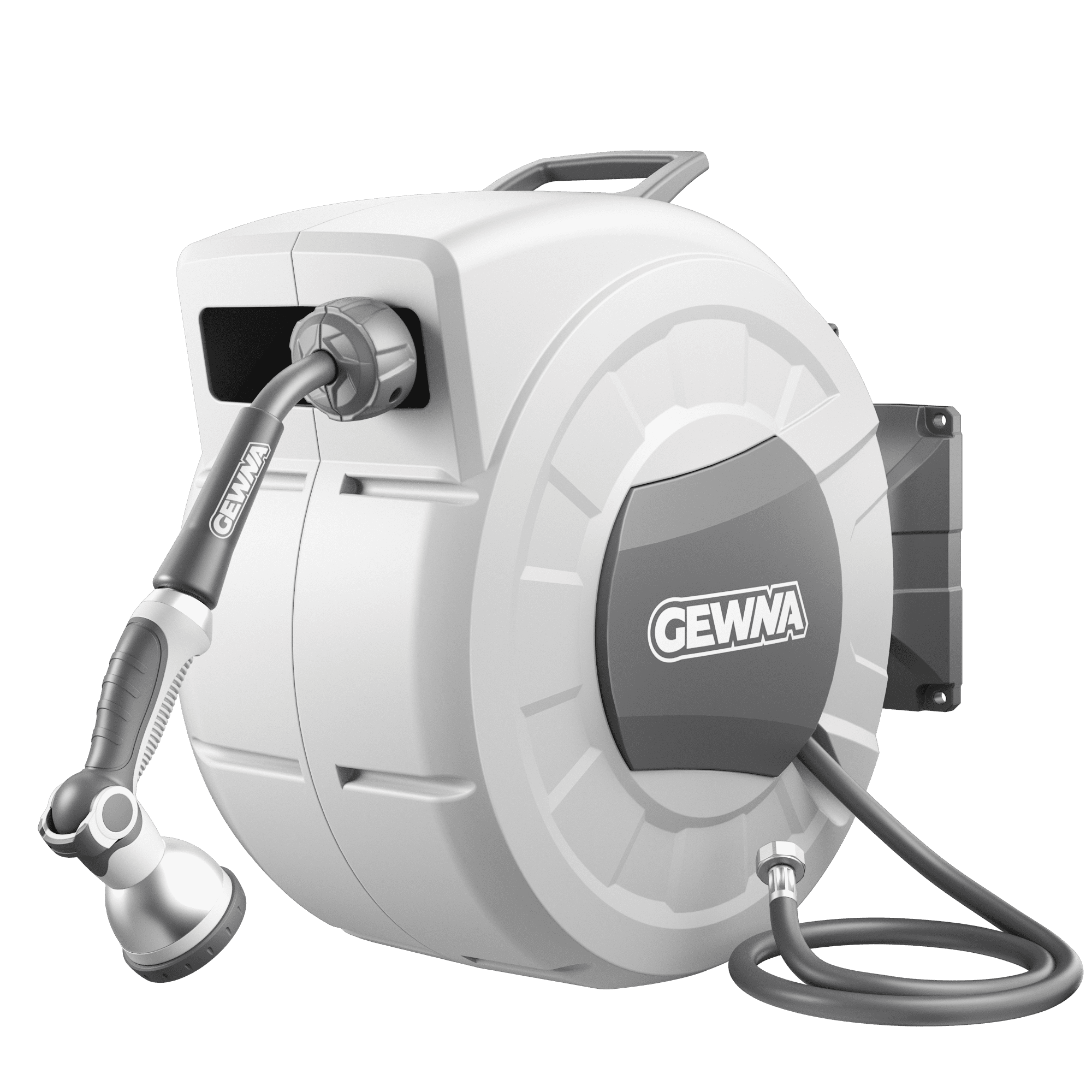 Gewna 1/2 in x 100 ft Retractable Wall Mounted Garden Hose Reel with 10 Pattern Nozzle, Any Length Lock, Slow Return System, 180°Swivel Bracket
