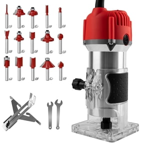 Gewna 800W Compact Wood Router with 1/4" Collet,30000 Rpm , Includes 15 Pcs Bits ,for Trimming, Grooving and Woodworking,Red